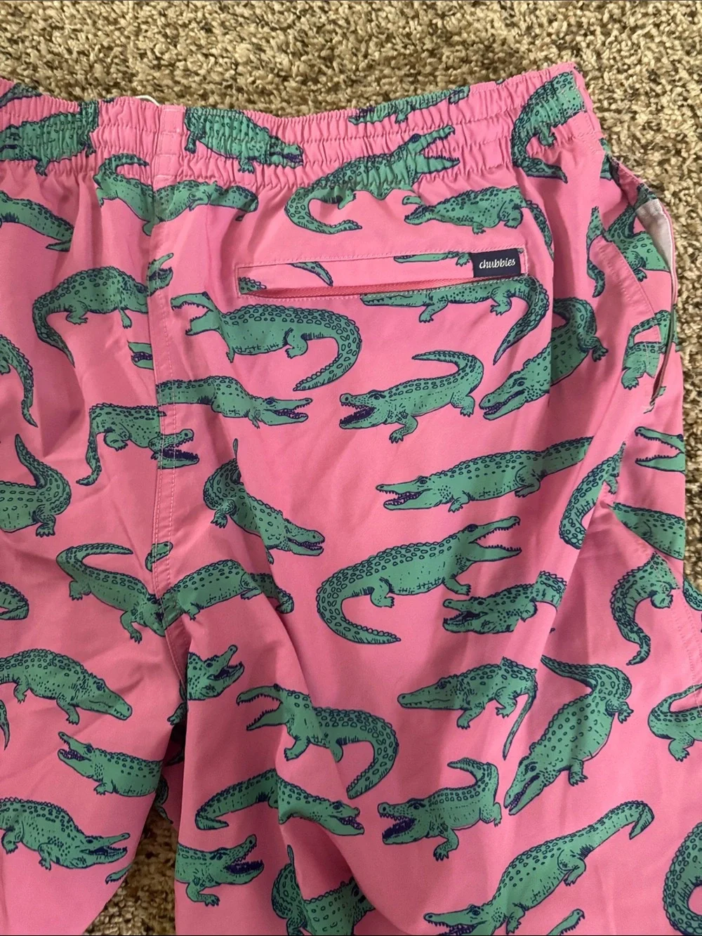 Chubbies Pink Swim Trunks with Teal Alligator Print